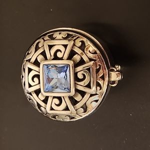 Brighton Small Silver toned Trinket Box. Blue rhinestone.